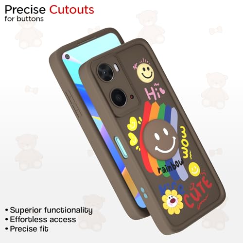 Image of Pikkme Back Cover for Oppo A76 / Oppo A96 / Oppo A36 | Soft Silicone| Cute Rainbow Smile & 3D Cartoon Flower Design | Shockproof Raised Camera Protection Bumper Case (Brown)