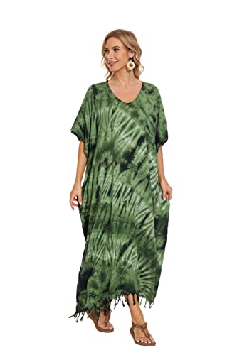 Image of Beautybatik Women Hippie Tie Dye Caftan Kaftan Loungewear Maxi Plus Size Long Dress XL to 4X