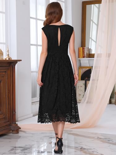 Womens' Wedding Guest Lace Dress 2025 Boat Neck Vintage Formal Evening Cocktail Midi Dresses4