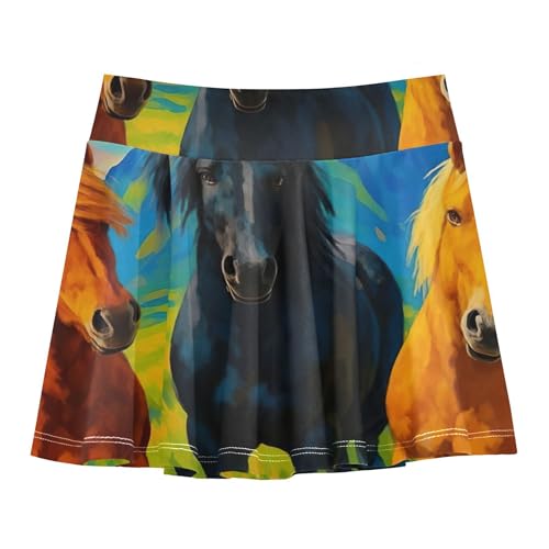 Tennis Skirts Kids Horses Grassy Field Mountains Athletic Shorts for Girls Skorts Toddler Pleated 4t