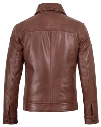 Image of Blingsoul Vintage Leather Jacket For Men - Classic Lambskin Leather Jacket Men With Shirt Collar