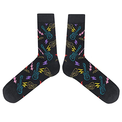 Black Light Guitar Dress Socks Funny Novelty Crazy Fun Design Men Size 8-12 Cotton Casual Crew Colorful Funky Fancy Socks Gift for Men2