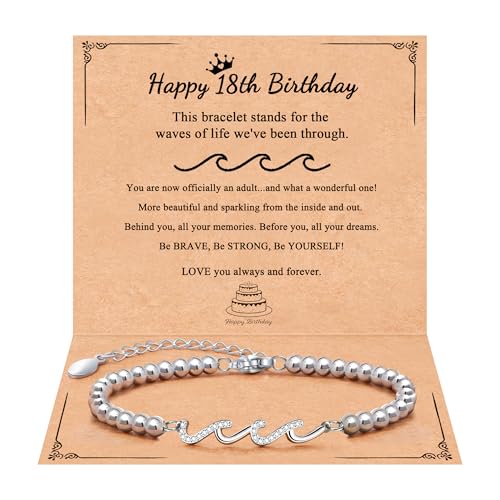 Image of QWNHONEY Waves of Life Bracelet Inspirational Birthday Gifts for Bestie Sister 16th 18th 21st 30th 40th 50th 60th Birthday Gifts for Women