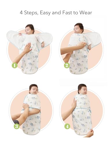 Image of Organic Baby Swaddle Sleep Sacks Newborn Swaddles Blanket Boys Girls Essentials Wearable Wrap, Little Dinosaur, 0-3Months