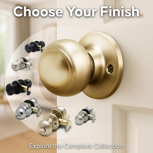 Copper Creek Colonial Passage Interior Door Knob – ANSI Grade-3 Certified, Modern Heavy Duty Handle, Easy Install and Reversible for Bedroom, Bathroom and Closets – Polished Brass (1 Pack)