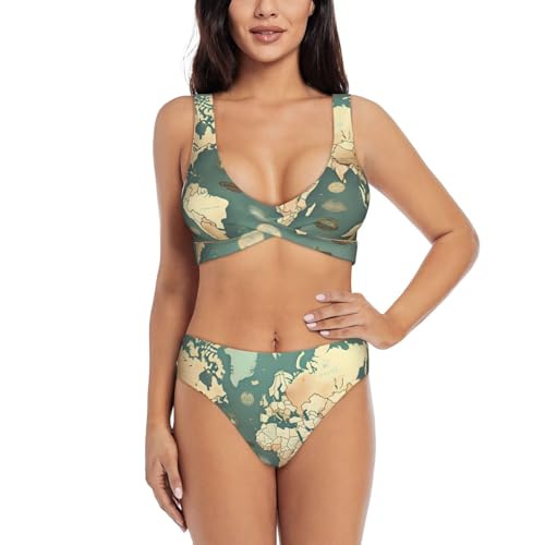 Maillot de bain 2 pièces sculptant haut de gamme au motif carte du monde