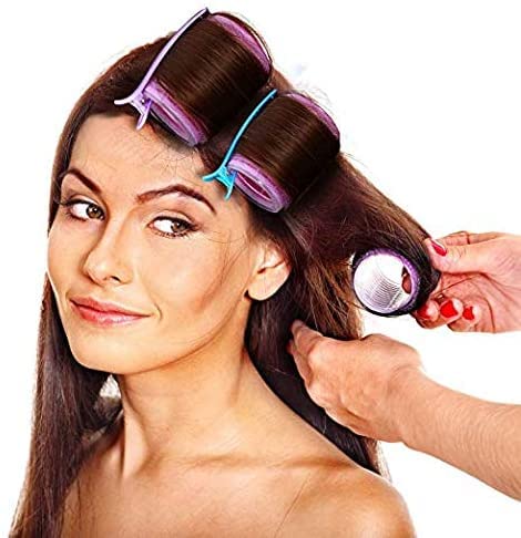 Self Grip Hair Rollers Set, Self Holding Rollers and Multicolor Plastic Duck Teeth Bows Hair Clips Hairdressing Curlers for Women, Men and Kids (24 Pieces, 44 mm)