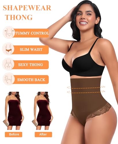 Image of Werena Tummy Control Thong Shapewear for Women High Waisted Body Shaper Panties Shaping Thong Girdle Underwear