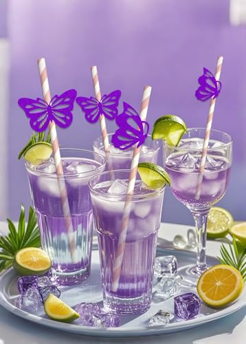 Pitillos de Papel Morado con Motivo Mariposas 24 Unidades miniatura 3