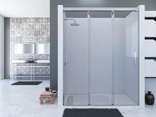 Mampara de Ducha 3 Puertas Correderas. Vidrio Templado transparente 6 mm, tratamiento Antical Altura 200cm. Personalizable. Mampara Boga. Mampara fabricada a medida. (De 156 a 160 cm)