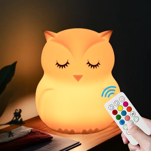 xinjinhju Luces nocturnas para niños, luz nocturna de búho, lámpara bonita de 9 colores cambiantes decoración de habitación para niños, niñas, estudiantes, adolescentes, ancianos regalo - Mediano