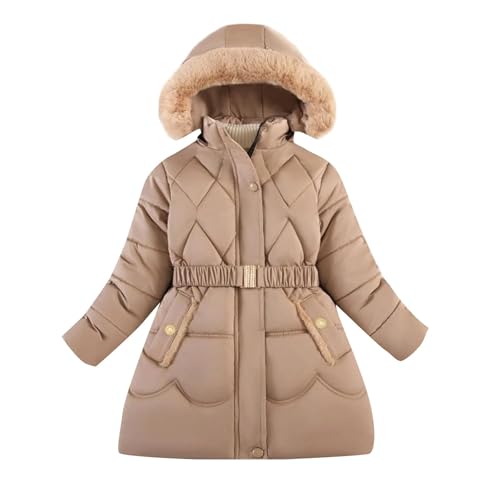 Kids Long Fleece Puffer Jacket Toddler Winter Windbreaker Zipper Hooded Down Coats Girls Comfy Warm Snow Outwear