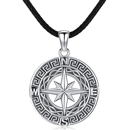Odinstone Viking Compass Pendant Necklace Sterling Silver Compass Locket Urn Necklace Cremation Jewelry for Men Women
