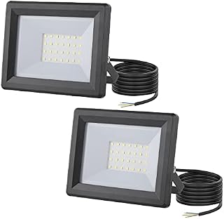 lNGRIKT 20W Led Floodlight Outdoor, Super Bright 2000 Lumen LED Security Lights, IP65 Waterproof, 6500K Cool White Outdoor Flood Light with 1.5M Wire for Doorways Garden Garages, 2 Pack