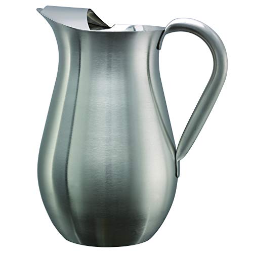 WPB2BS Water and Cold Beverage Pitcher with Built-in Ice Guard, Bell Shaped, 2 Liter (66.6 ounces), Dishwasher Safe, Brushed Stainless Steel