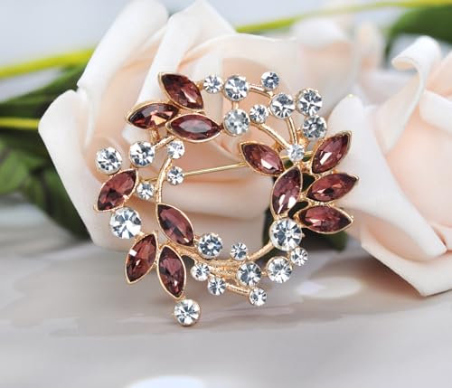 Image of Gyn&Joy Clear Crystal Rhinestone Floral Wreath Pin Brooch BZ005