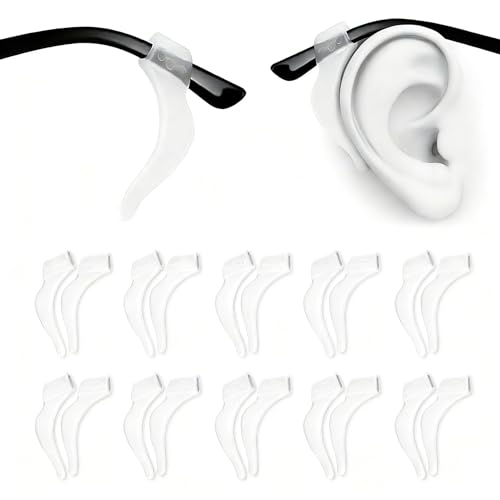 PTSLKHN Soft Silicone Eyeglass Ear Hooks, 10 Pairs of Glasses Anti Slip Grips For Sunglasses, Reading (Clear)