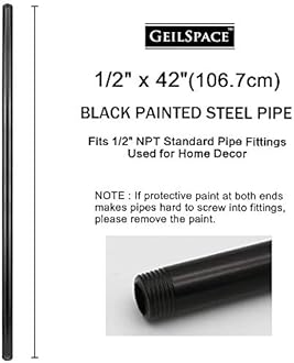 GeilSpace 6 Pack 1/2" × 42" Pre-Cut Black Metal Pipe, Industrial Steel Fits Standard Half Inch Black Threaded Pipes and Fittings - Vintage DIY Industrial Shelving (1/2" × 42")