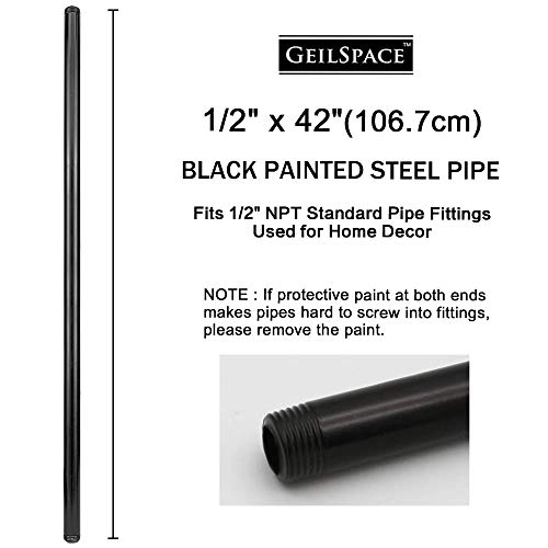 GeilSpace 6 Pack 1/2" × 42" Pre-Cut Black Metal Pipe, Industrial Steel Fits Standard Half Inch Black Threaded Pipes and Fittings - Vintage DIY Industrial Shelving (1/2" × 42")