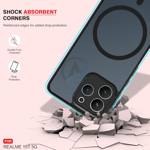 Image of AESTMO Realme 15T 5G Back Cover | 360 Protection | Matte Frosted Hard Back Translucent | Compatible with MagSafe Accessories (MagSafe Matte Hard Black Bumber)