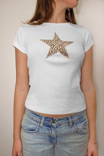 Y2K White Baby Tees for Women Cute Graphic Printed Crop Top Vintage Aesthetic Summer T Shirt for Teen Girls2