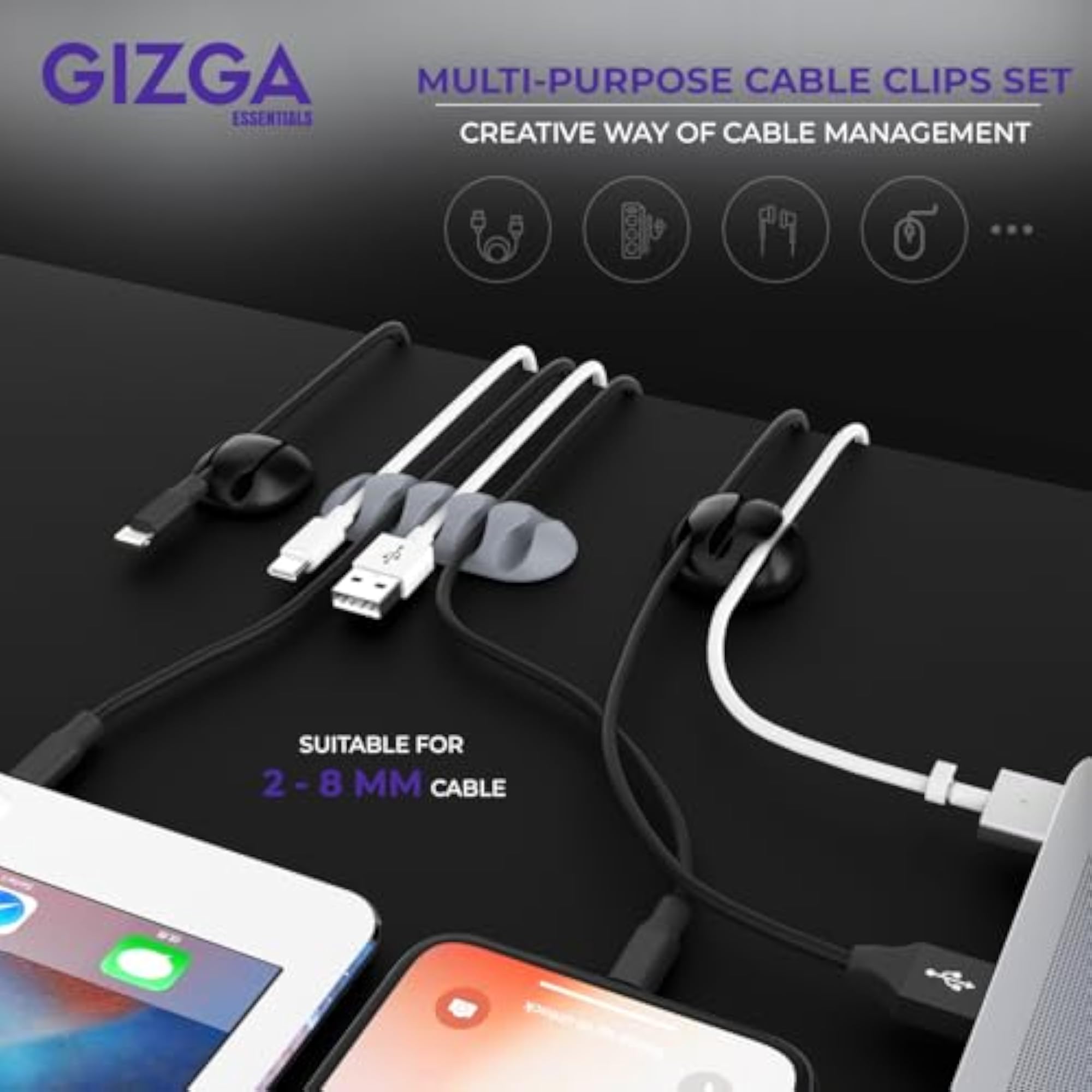 Cable Organizer Holder Clips Set of 10, Silicone Protector