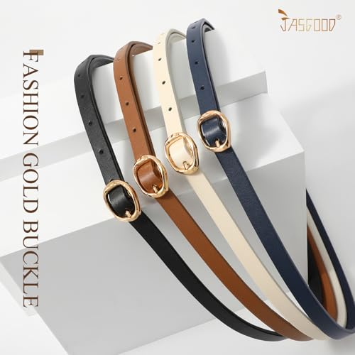 JASGOOD 4 Pack Women Skinny Leather Belts Slim Thin Belt for Dresses Jeans Pants Ladies Small Waist Belt3