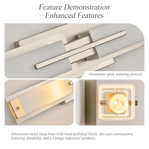 Image of VitaLink 24 inch Bathroom Vanity Light, Satin Nickel 2-Light Frosted Glass Wall Lights for Bathroom Hardwired Wall Mount Lighting Fixtures for Living Room Bedroom E12