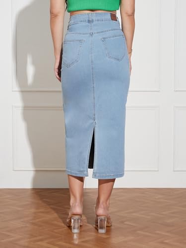 Image of Miss Chase Women's Regular High Rise Above Knee Stretchable Denim Skirt