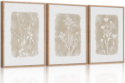 CHDITB-Botanical-Farmhouse-Wall-Art-Set-Framed-Boho-Plant-Wall-Decor-Neutral-Minimalist-Floral-Wall-Painting-Rustic-Wildflower-Canvas-Art-Prints-for-Living-Room-Bedroom-Bathroom-Large-16x24x3