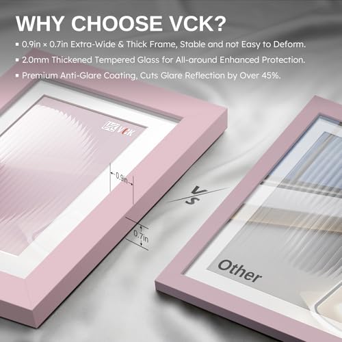 Image of VCK 5x7 Picture Frame 2 Pack, Pink Wood, 4x6 Mat, Glass, for Photo Print