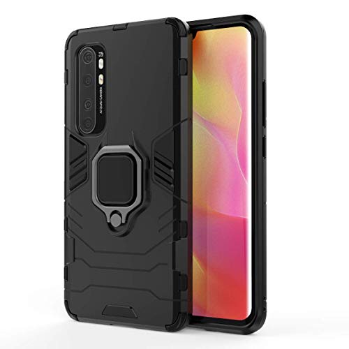 MHHQ para Xiaomi Mi Note 10 Lite Funda, 2in1 Armadura Combinación A Prueba de Choques Escudo Cáscara Dura PC + TPU con Soporte Magnetic Car Mount Case Cover para Xiaomi Mi Note 10 Lite -All Black