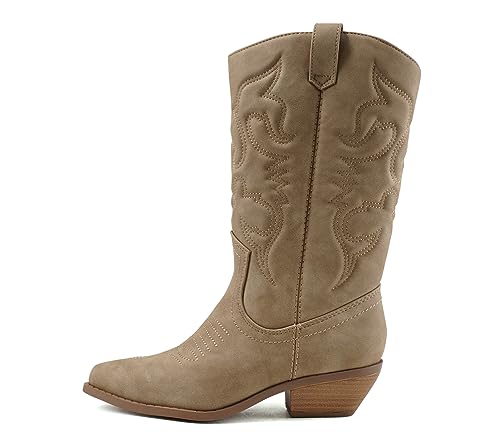 Image of Soda Women's Mug Round Toe Faux Suede Stacked Heel Western Ankle Bootie