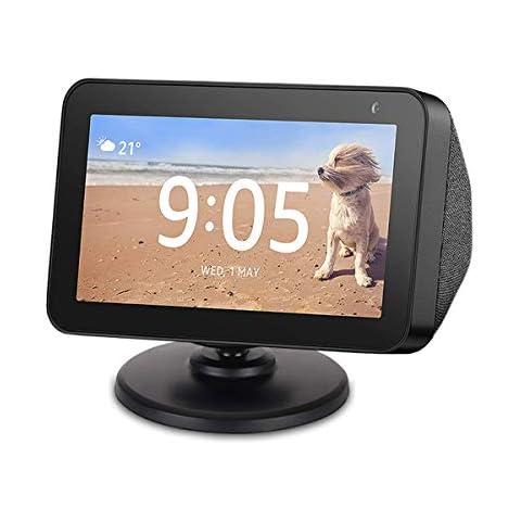 Adjustable Stand for Echo Show 5 (1st and 2nd Gen), Base Stand Accessory Compatible with Amazon Alexa 5, Built-in Magnet, Swivel and Tilt, Black Cover
