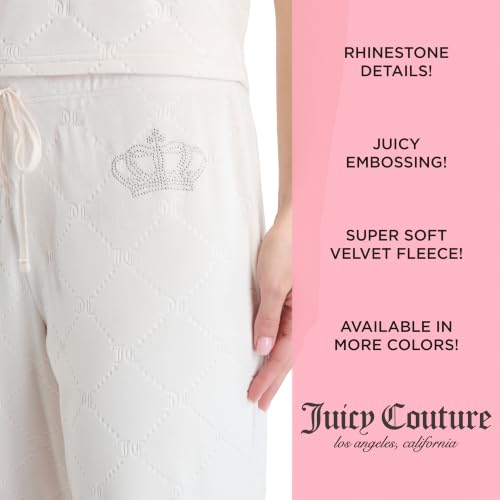 Image of Juicy Couture Women's 2 Piece Velvet Fleece Short Sleeve Shirt and Pants Lounge Sleepwear Set