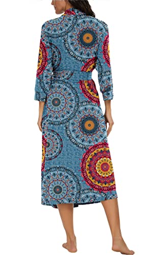 Image of VINTATRE Robes for Women Long Knit Bathrobe XS-4XL | 3 /4 Sleeve Bathrobes with Pockets, Stretchy and Lightweight Fabric, Inner Tie and Fixed Outer Matching Belt, Mid Calf Length