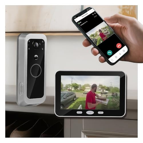 YUEZHE Doorbell Camera with Portable Monitor, Active Human Recognition Alerts Battery Powered No Forced Subscription 2.0MP