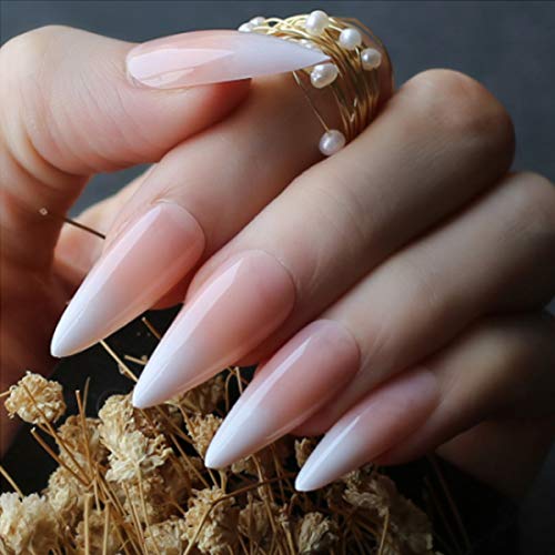 Yokilly 120pcs French Nail Long Press on False Acrylic Nails Ballerina Glossy Full Cover Fake Nail Tips with Nail Stickers,Files and Stick (D)