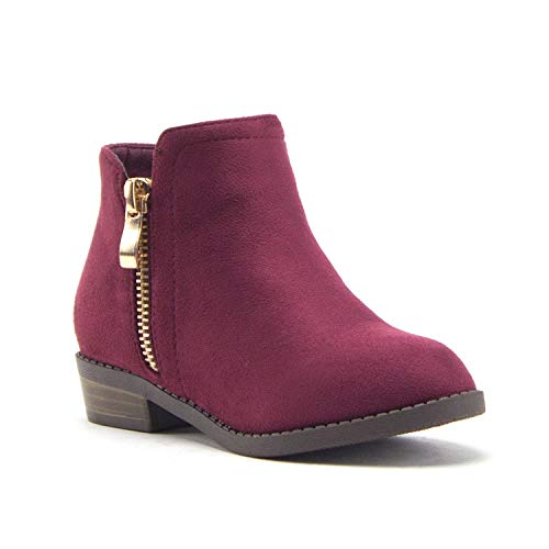 Jazamé Little Girls Ankle High Round Toe Bootie Fashion Chelsea Dress Boots, Wine, Sz 10