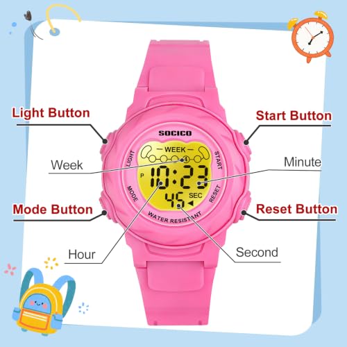 Image of SOCICO Kids Digital Watch 50M Waterproof & 7 Color Lights for Boys Girls