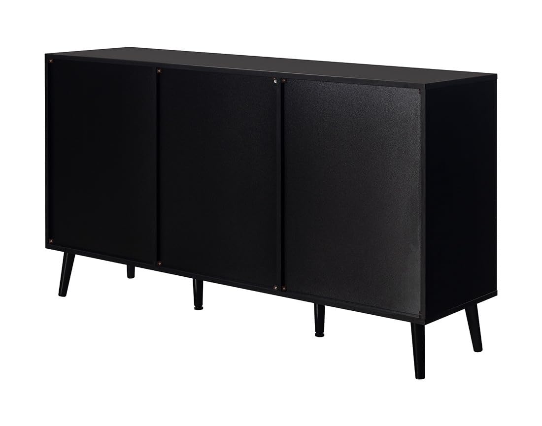 Bestmobilier Goto - Buffet Bas - Noir et cannage - 140 cm