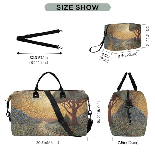 Large Travel Duffel Bag, Road and Tree Sports Tote Gym Bag, Shoulder Weekender Overnight Bag for Women Men, Carry On Luggage with Toiletry Bags3