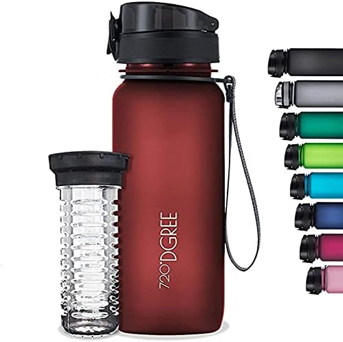720°DGREE Sipper Water Bottle 650ml with Fruit Infuser | BPA, BPS Free | Tritan | For Adults & Kids | For Sports, Gym, Office, Workout | Imperial Red