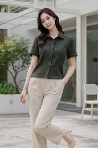 Image of Zilcon Bricks Womens Fashion Crop top for Woman Casual Short Sleeve Shirts for Woman | Women Fashion | Formal Shirts for Women