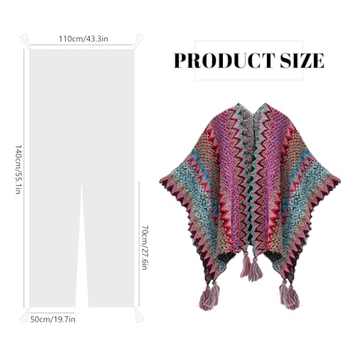 Image of SANNIDHI Shawl for Women Winter Summer, Hand-Knitted Cardigan Shawls for Women, Fashion Ladies Sweater Wrap Poncho Cape with Fringe for All Seasons, Multi Use Beach Cover Up (140x110cm)