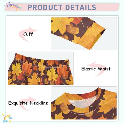 Pajama Sets Long Sleeve Autumn Leaves Pattern Print Soft Comfy Sleepwear 2 Piece PJS 3-8T4