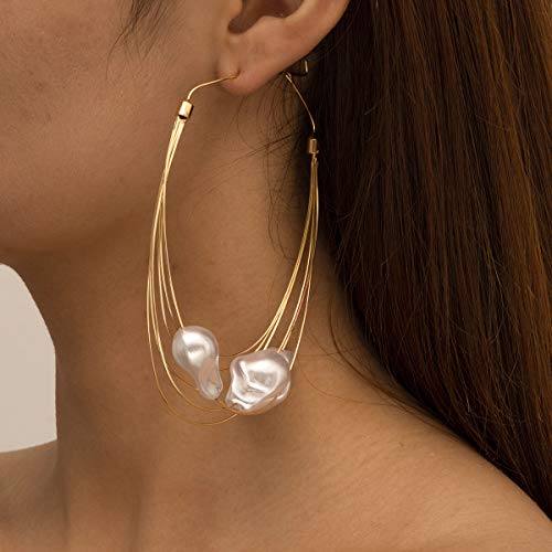 Wiwpar Fashion Large Hoops Super Huge Circle Earrings Pearls Earrings Thin Dangle Gold Elegant Accessories for Women3