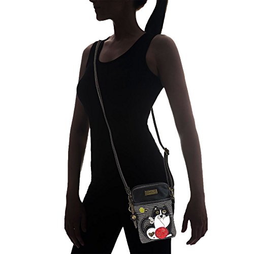 Chala Crossbody Cell Phone Purse - Women Pu Leather Multicolor Handbag With Adjustable Strap (Black - Kitty Striped) #TOP3