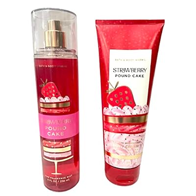 Bath & Body Works - Strawberry Pound Cake - 2 pc Bundle - Fine Fragrance Mist and Ultimate Hydration Body Cream (Packaging Design Varies)