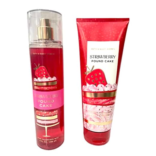 Bath & Body Works - Strawberry Pound Cake - 2 pc Bundle - Fine Fragrance Mist and Ultimate Hydration Body Cream (Packaging Design Varies)